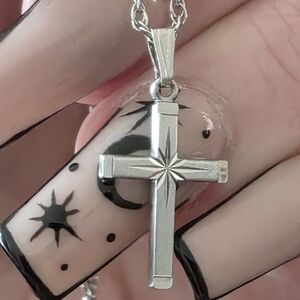 BEAU Sterling Old Silver Cross Pendant Necklace